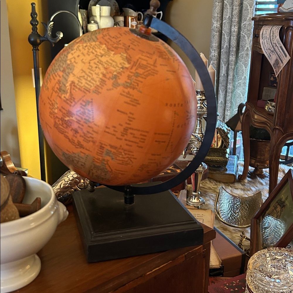 Vintage Style Orange Globe with Black Stand - Picture 3 of 8